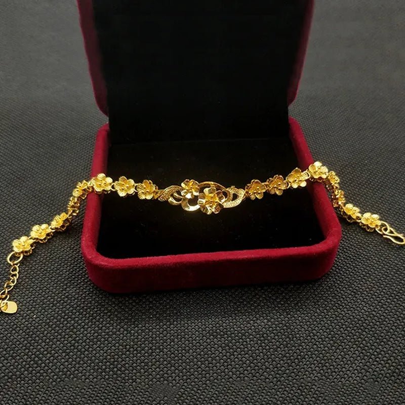 24K Pure Gold Women Bracelet Set Exquisite Flower Design Bracelet Gift Set