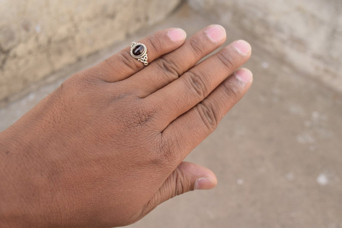 Garnet Stone Ring 925 Sterling Silver Statement Ring for Women Handmade Rings Gemstone Christmas Promise Ring Size US 8 Gift for Her