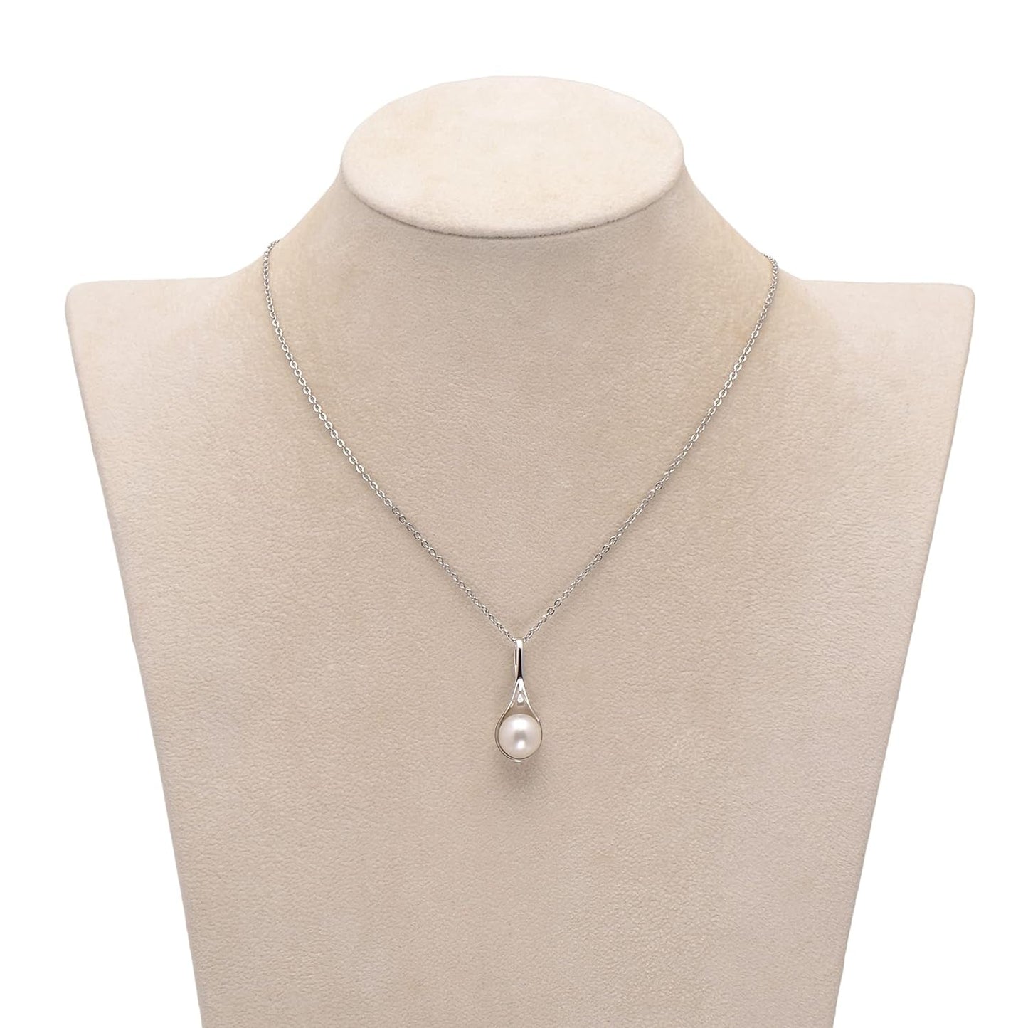 925 Sterling Silver Spoon Shaped South Sea Cultured White Pearl Pendant Necklace