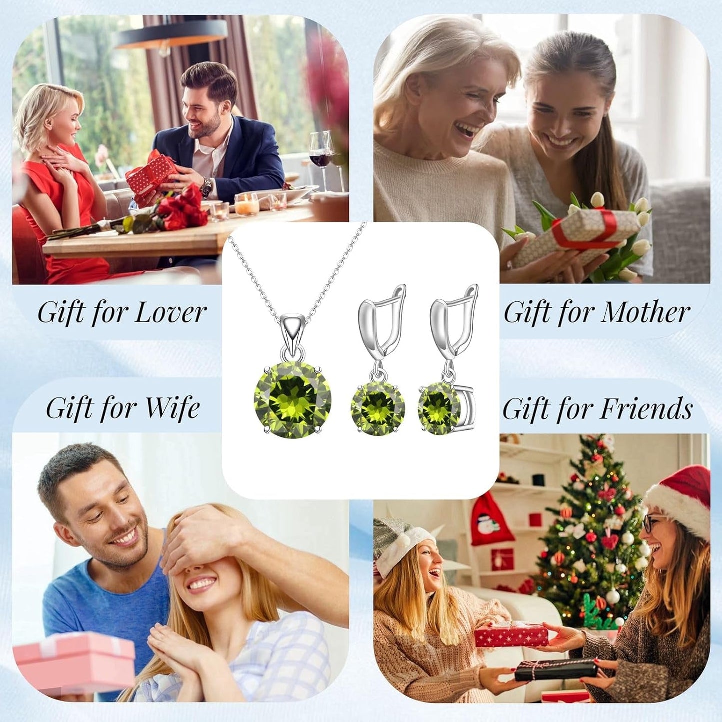round Cubic Zirconia Necklace and Earrings Set for Women, Daily Party Prom Wedding Jewelry Sets, Valentine'S Day/Christmas/Mother'S Day/Birthday/Birthstone Gift for Wife/Mother/Friend/Sister/Daughter