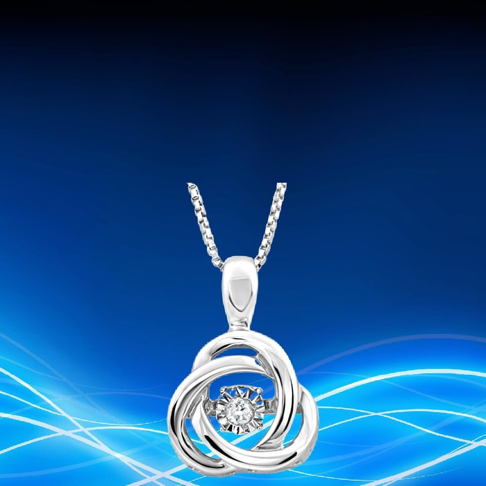 Diamond Pendant Necklace Dancing Diamond Love Knot - Sterling Silver, Yellow Gold Plated Silver, or Rose Gold Plated Silver-Natural Diamond-18 Inch Chain
