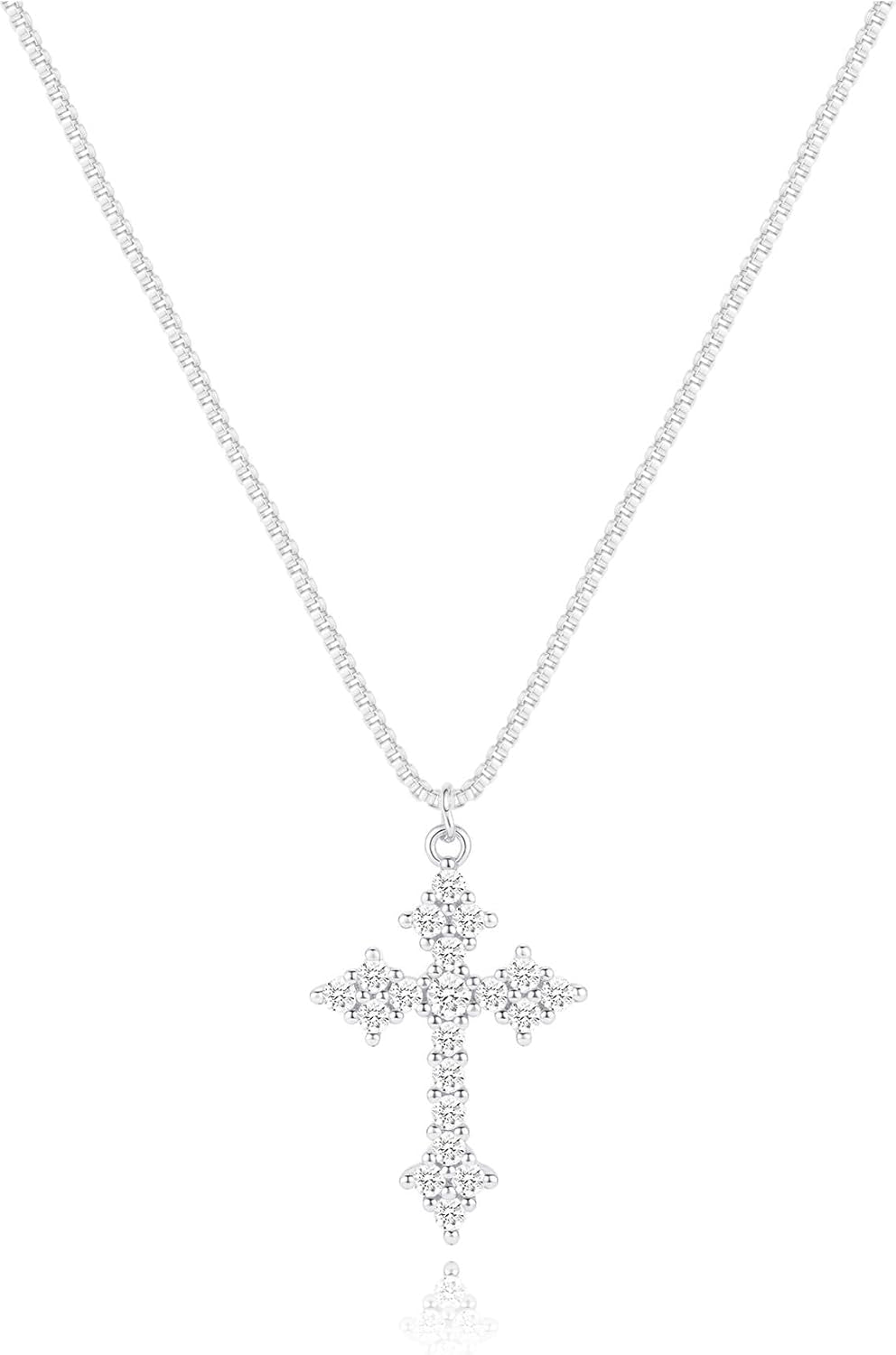 Cross Necklace for Women - 14K Gold/White Gold Plated Simple Dainty Diamond Cross Pendant Necklace with Cubic Zirconia Jewelry Gift for Her