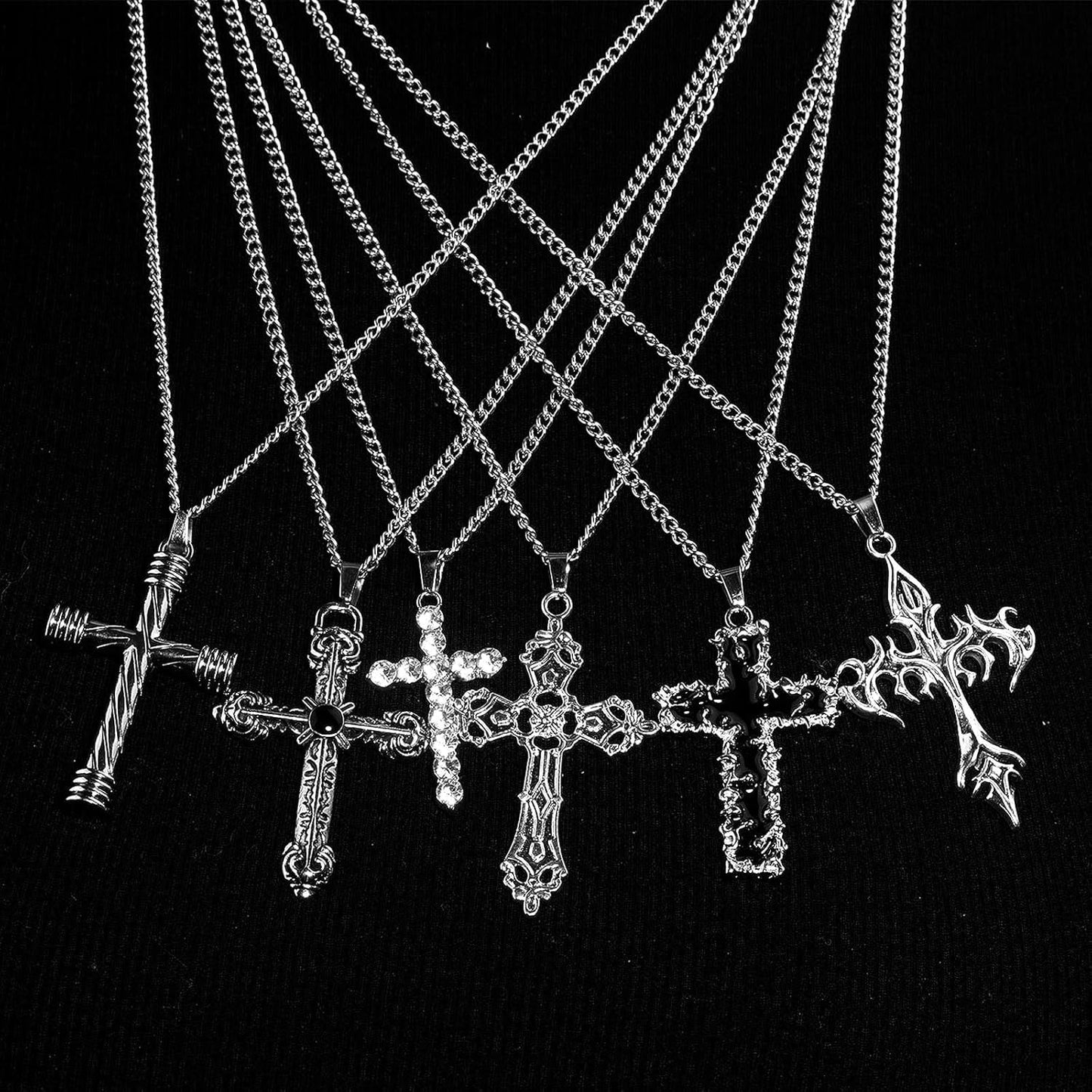 6PCS Cross Pendant Necklace Set for Men – Gothic Cross Necklace Jewelry Accessory, 23.6 Inches Chain