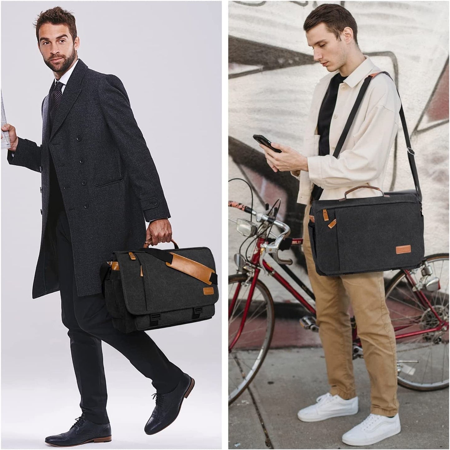 Messenger Bag 17-17.3 Inch, Men'S Computer Bag Water-Resistant Canvas, Teacher Laptop Satchel for Work Office College, Dark Grey