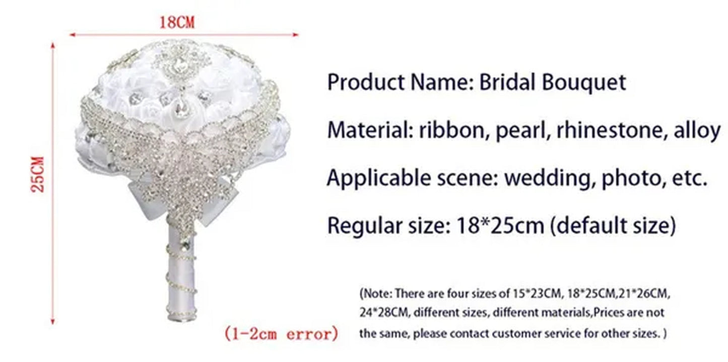 Creative Design Shiny Rhinestone Tassel Bridal Bouquet Artificial White Silk Rose Wedding Flower Bouquet Crystal Brooch Ribbon Bridesmaid Bouquet 3 Size Optional