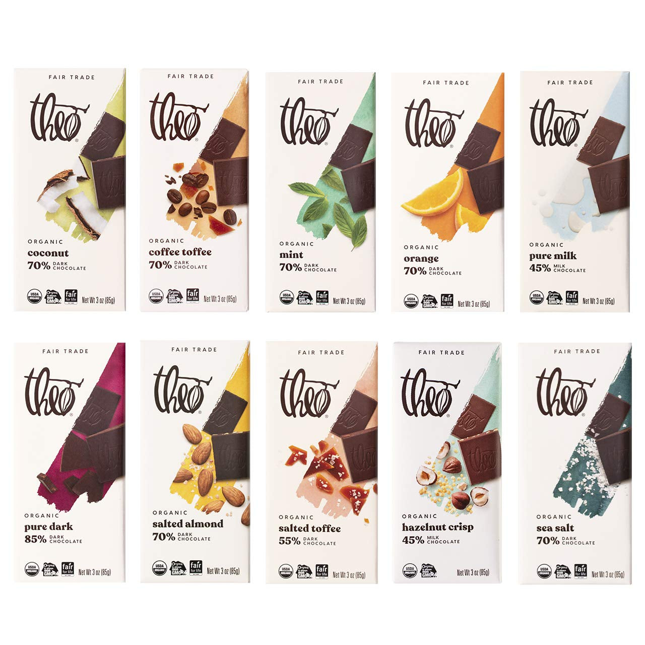 Chocolate Organic Milk + Dark Chocolate Classic Sampler Variety 10 Pack | Fair Trade, Chocolate Gift