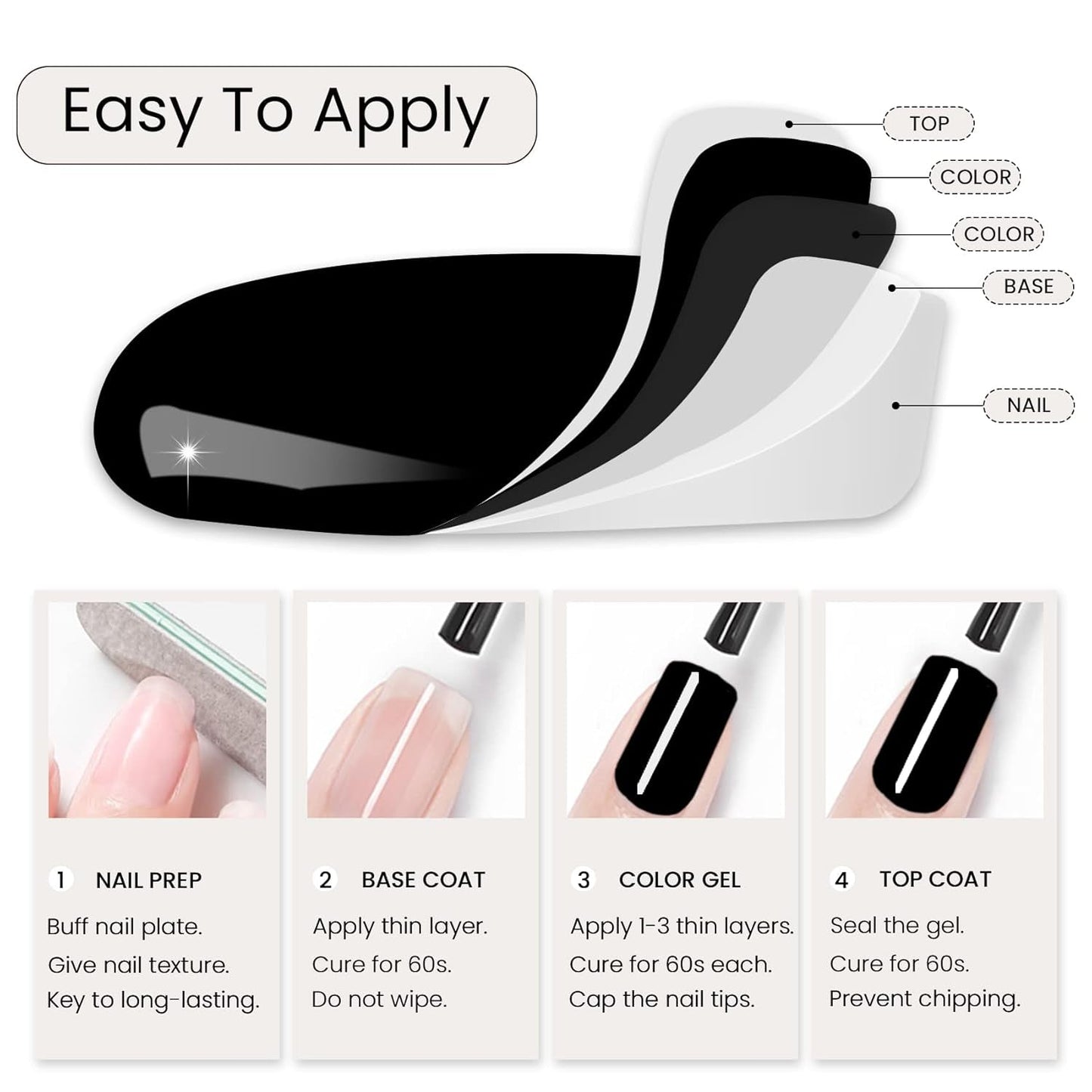 15ML Black Gel Nail Polish 1Pc Pure Black Nail Polish Soak off UV LED Nail Gel Polish Nail Art Starter Manicure Salon DIY at Home, 0.5 OZ