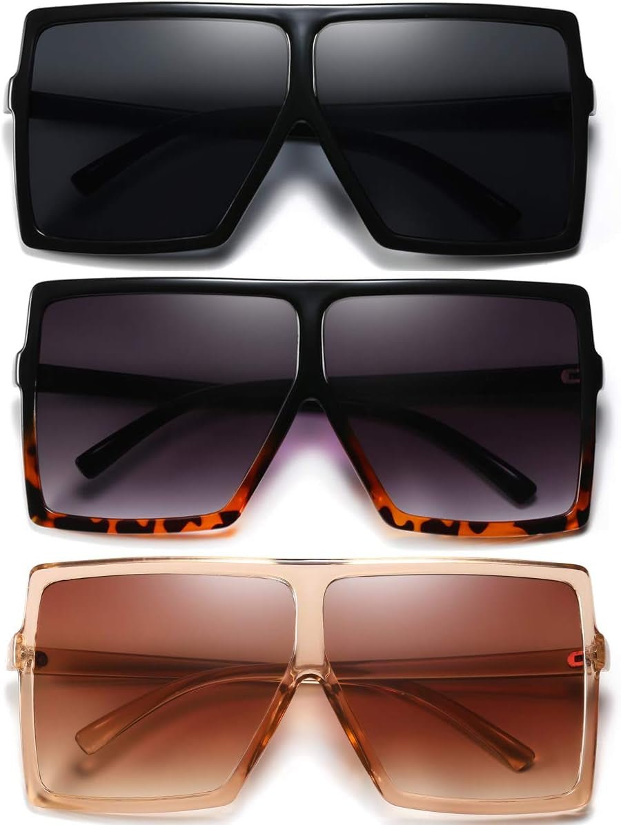 3 Pieces Sunglasses for Women Men Large Frame Retro Square Glasses