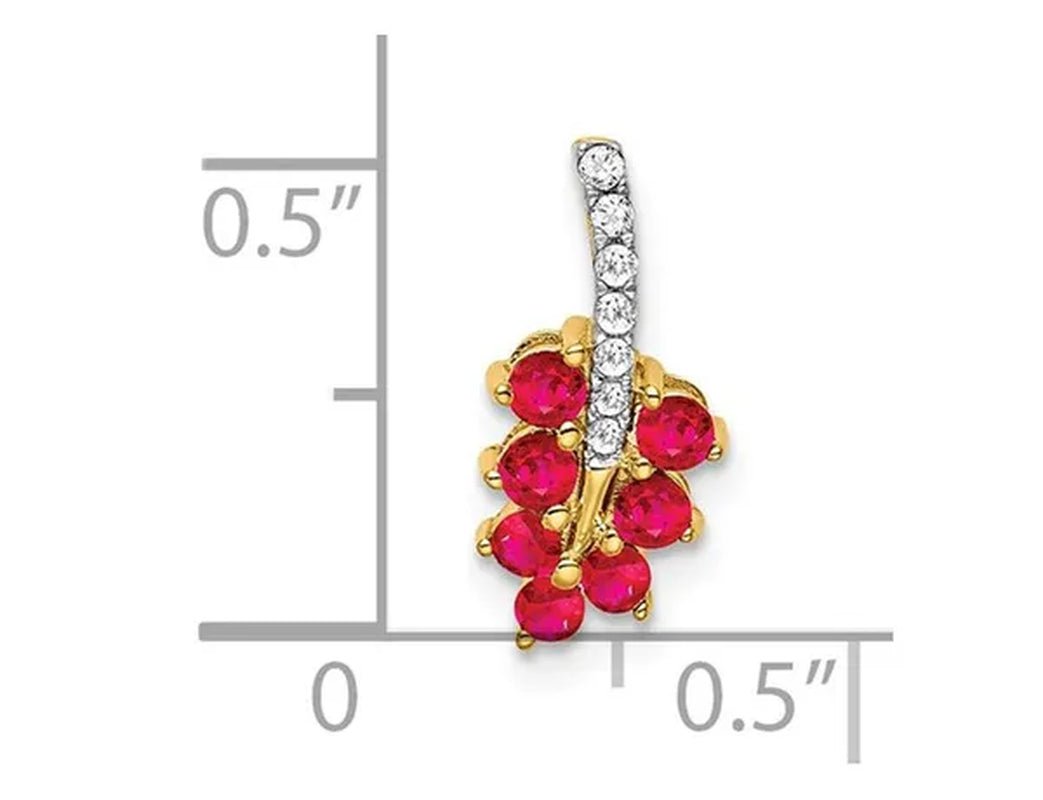 3/10 Carat (Ctw) Natural Ruby Vine Leaf Charm Pendant Necklace in 14K Yellow Gold with Accent Diamonds and Chain