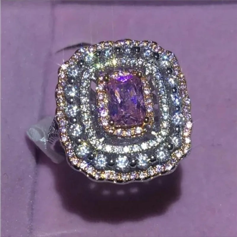 Women 925 Silver Mystic Rainbow Ametrine Blue Sapphire Wedding Ring Prom Jewelry