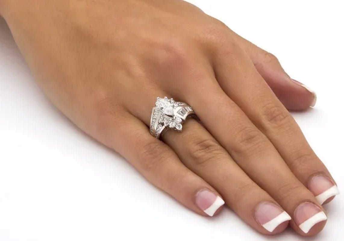 3.20 TCW Marquise Cut White Sapphire 925 Sterling Silver Engagement Ring