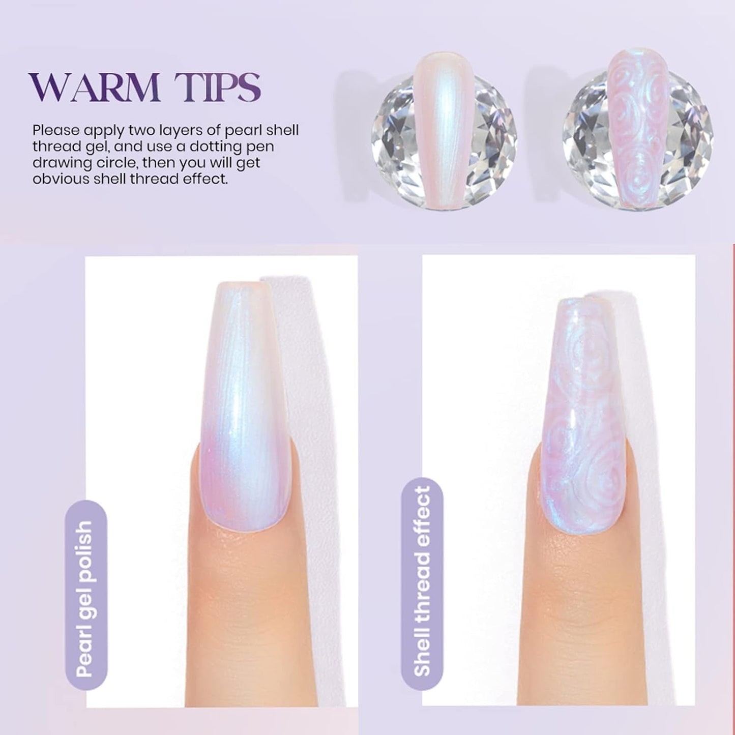 Pearl Gel Nail Polish, Glitter Drawing Mermaid Gel Polish Shell Thread Shimmer Iridescent Nail Gel Soak off Gel Polish for Salon at Home DIY Manicure