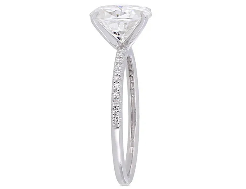 2.00 Carat (ctw) Solitaire Oval Synthetic Moissanite Engagement Ring in 14K White Gold with Diamonds 1/10 Carat (ctw I1
