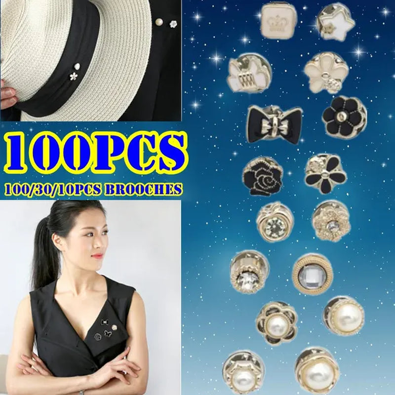 100/30/10Pcs Cute Practical Anti-Glare Brooch Dress Neckline Pearl Pin Clothes Fixed Brooch Women Girl Fashion Jewelry Accessories