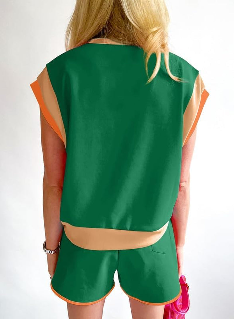 Women'S Two Piece Lounge Sets Casual Short Sleeve Pullover Tops Matching Shorts Loungewear Tracksuit Set