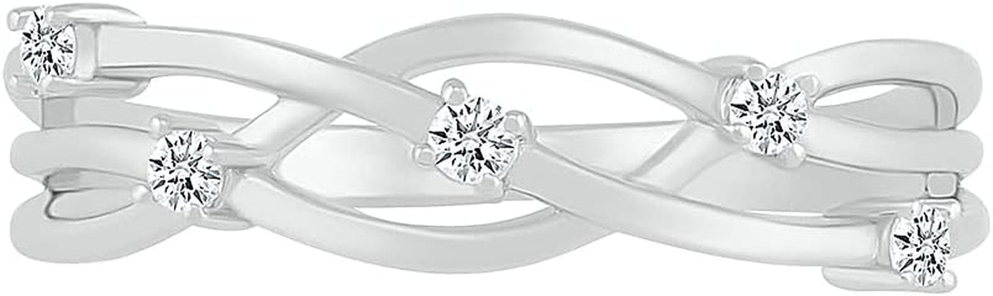 DGOLD Sterling Silver round White Diamond 5 Stone Fashion Ring for Women (1/10 Cttw)