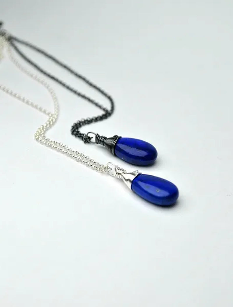Lapis lazuli necklace, dainty blue drop necklace,
