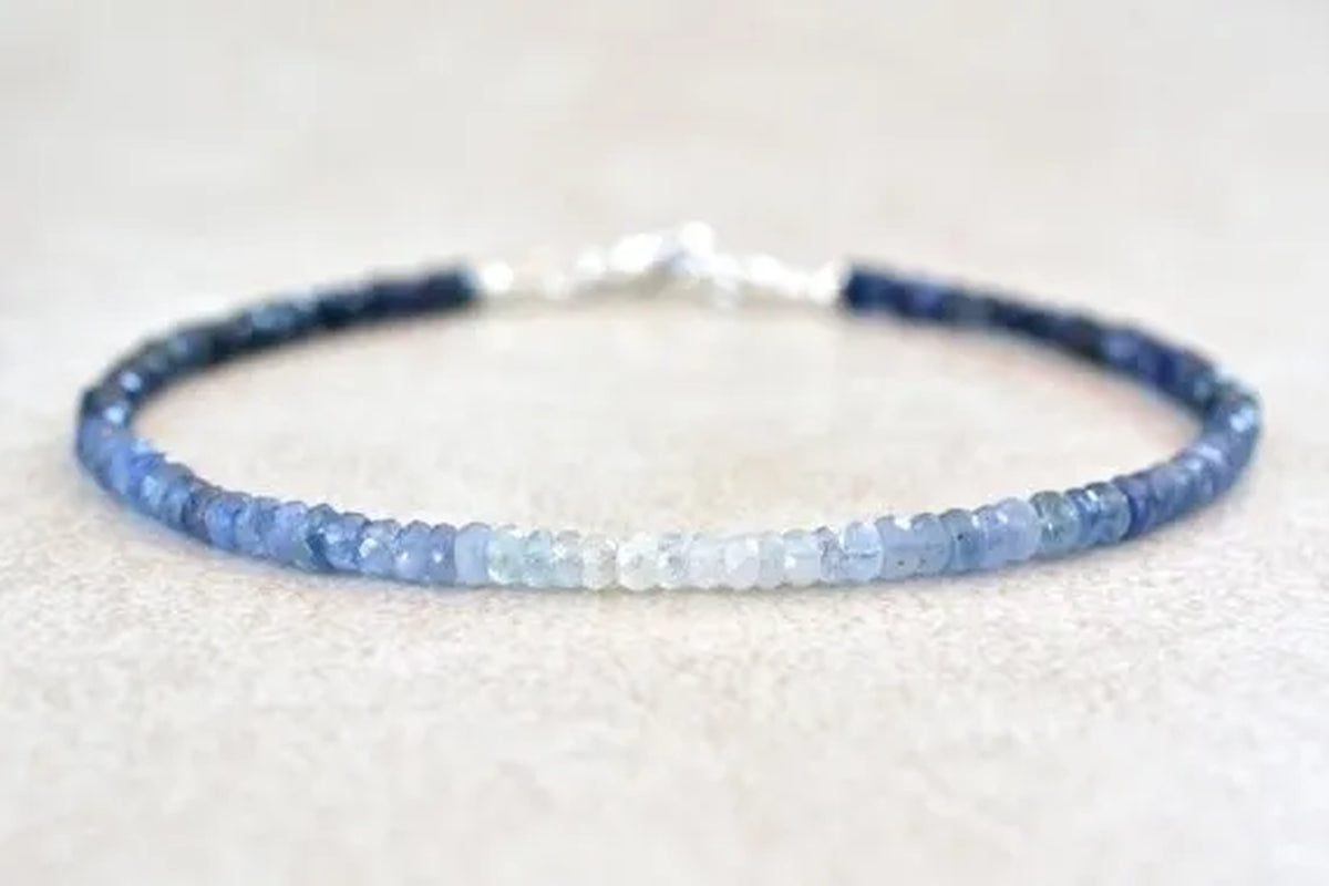 September Birthstone Bracelet, Ombre Sapphire Gemstone Bracelet, Natural Blue Sapphires, Bead Bracelet, Birthstone Bracelet