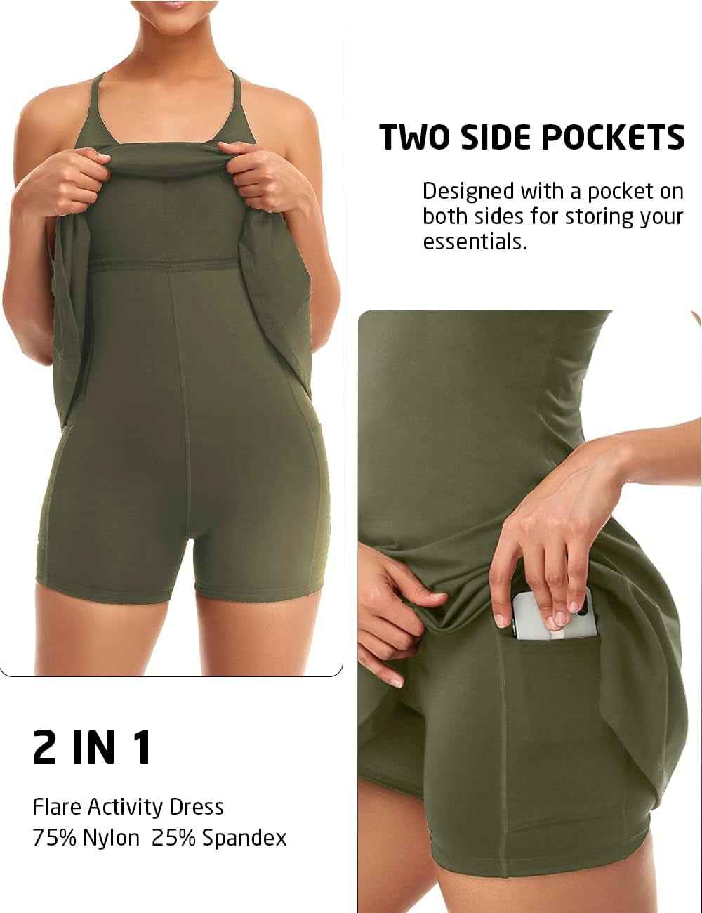 Womens Tennis Dress, Workout Dress with Built-In Bra & Shorts Pockets Exercise Dress for Golf Athletic Dresses for Women