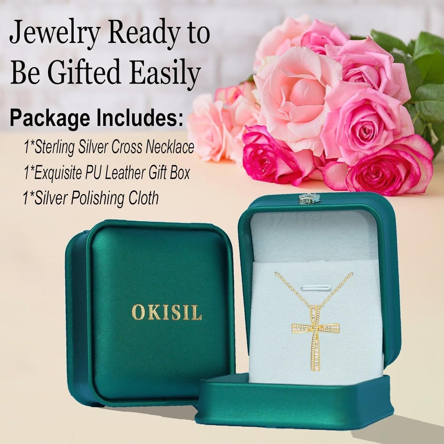 Cross Necklace for Women, 925 Sterling Silver 18K Gold Plated Cross Necklaces for Women, Cross Pendant with 5A Cubic Zirconia Diamond, Birthday Christmas Jewelry Gifts for Women Her Wife