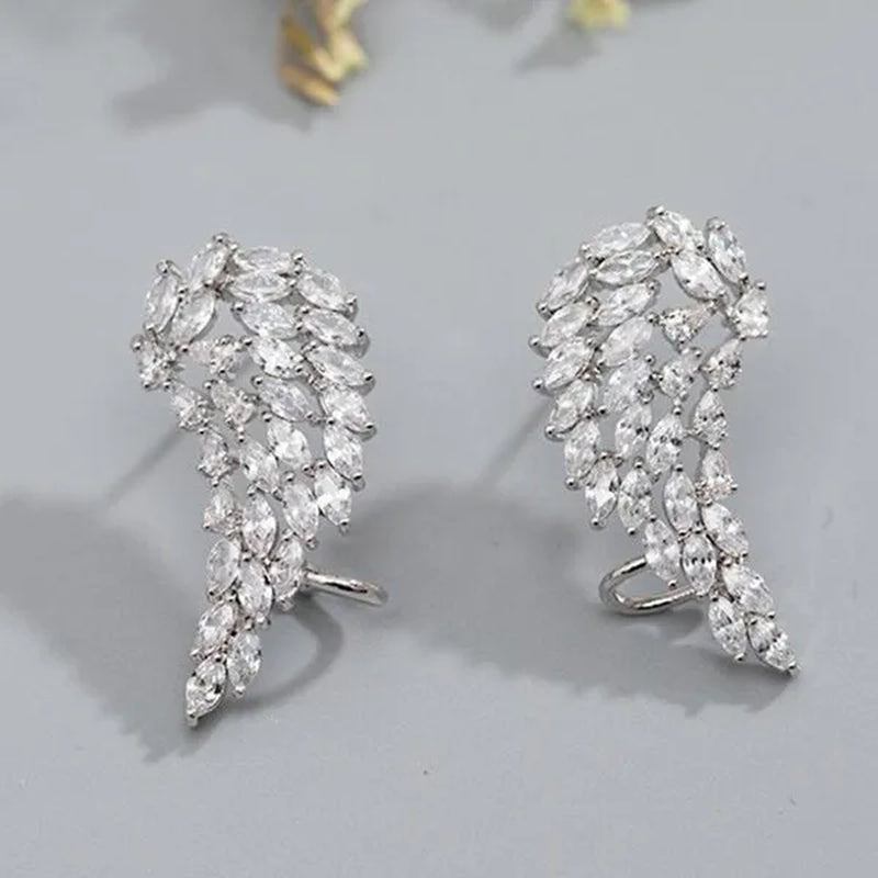 Bridal Wedding Climber Earrings 18K Gold Micro Pave Diamond Angel Wing Earrings for Women Trendy Temperament Jewelry