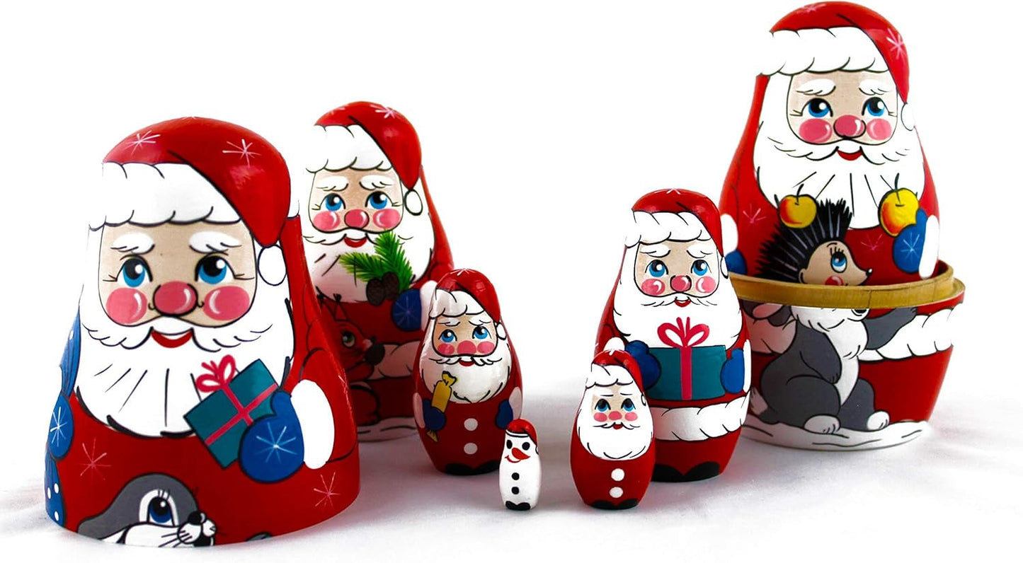 Matryoshkas Russian Nesting Dolls Christmas Santa Claus Set 7 Pcs Unique Stocking Stuffer Ideas