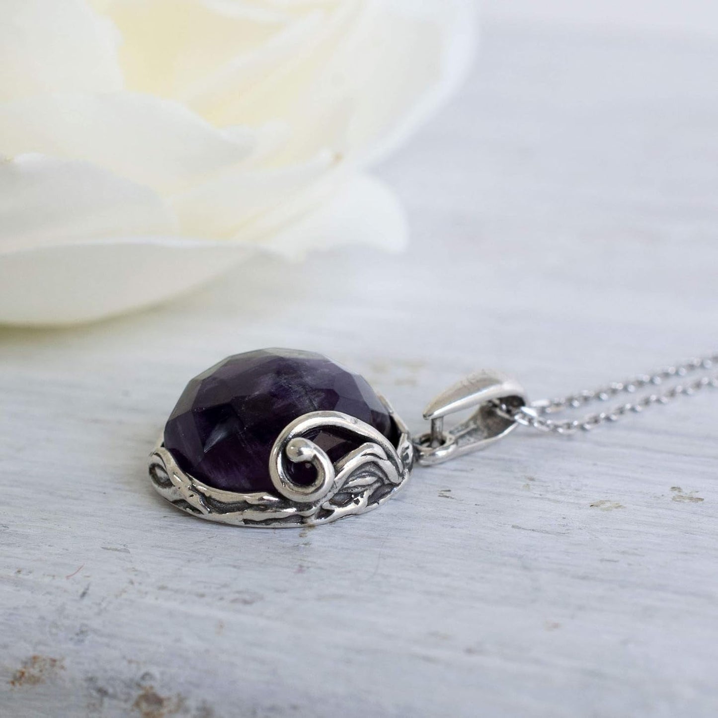 925 Sterling Silver Amethyst Necklaces for Women - February Birthstone - Silver Pendant Necklaces - Statement Necklace Silver - Everyday Jewelry Silver - Necklace Amethyst