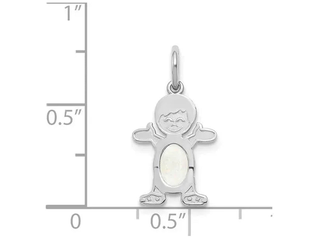 1/4 carat (ctw) Natural Opal Child Boy Charm Pendant Necklace in 14K White Gold with Chain