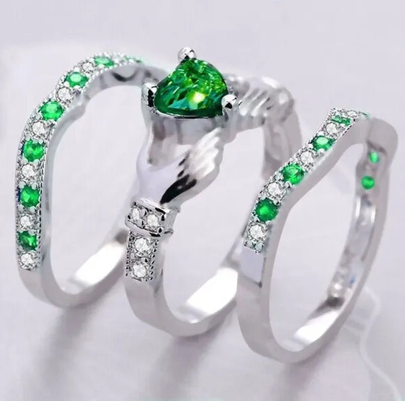3Pcs Claddagh Heart Amethyst Wedding Ring Set 925 Sterling Silver Fashion Jewelry Size5-12