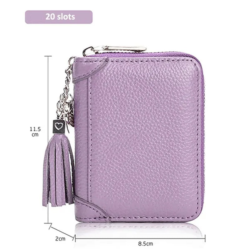 20/40/60Bits Leather Multi-Slots Zipper Card Holder Wallet with Tassel Heart Pedant