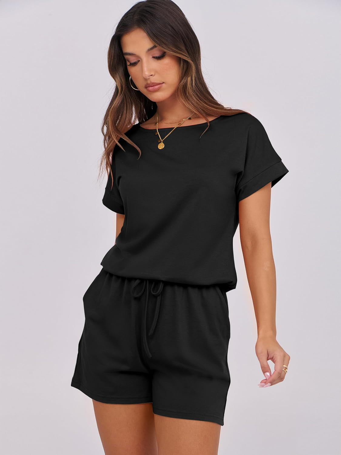 Rompers for Women Summer 2025 Casual Dressy One Piece Tshirt Short Pants Jumpsuit Beach Vacation Outfit Clothes
