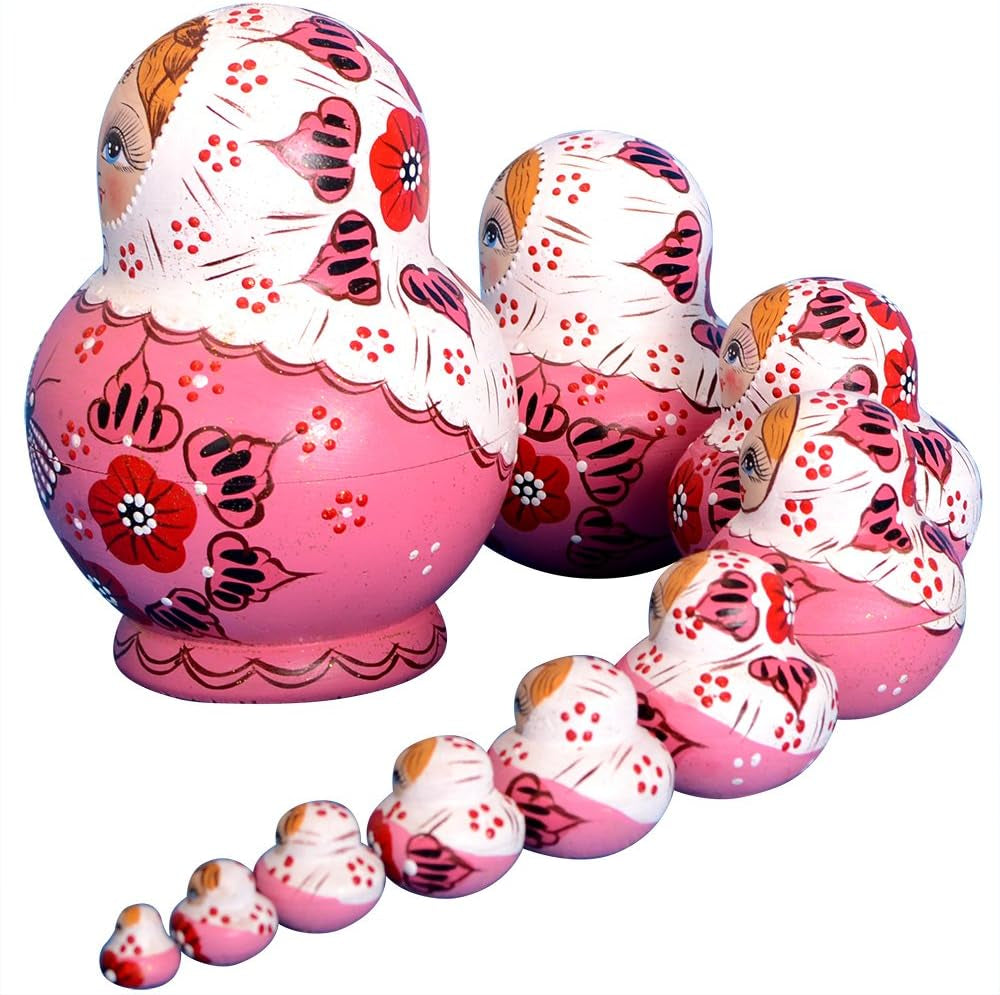 10Pcs Russian Nesting Dolls Matryoshka Handmade01071