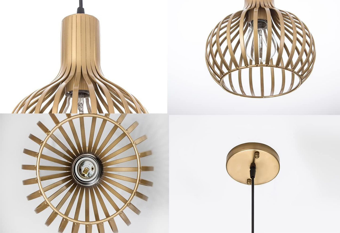 Gold Pendant Light Fixtures,Hanging Pendant Light with Metal Cage Shade for Kitchen Island,Bar,Living Room Dinning Room E26