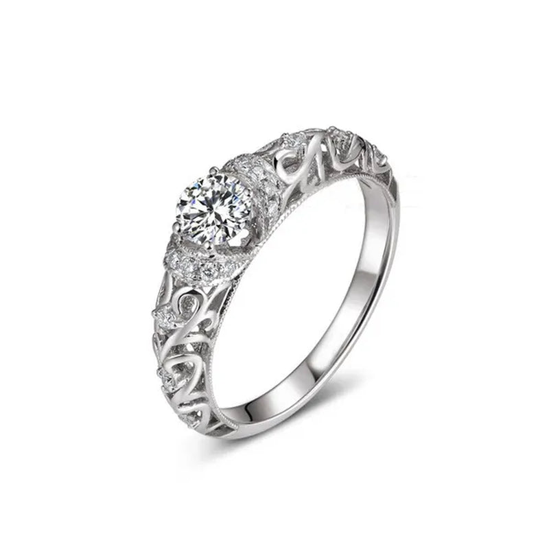 925 Sterling Silver Classical Baroque Pattern Carved White Sapphire Bride Wedding Engagement Ring Jewelry Size 4 5 6 7 8 9 10 11 12 13