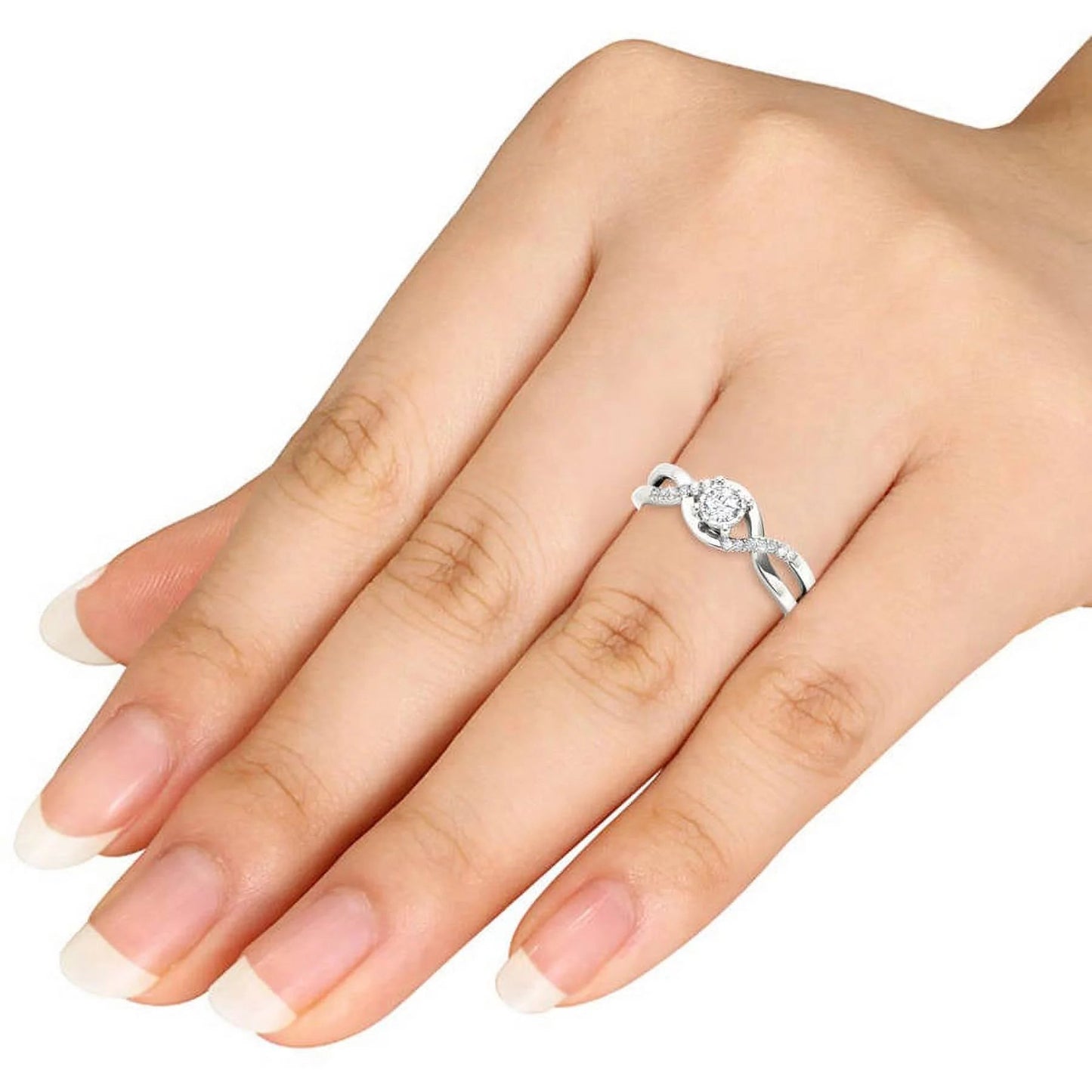 1/20 Carat T.W. Diamond Criss-Cross Shank Cluster 10Kt White Gold Engagement Ring