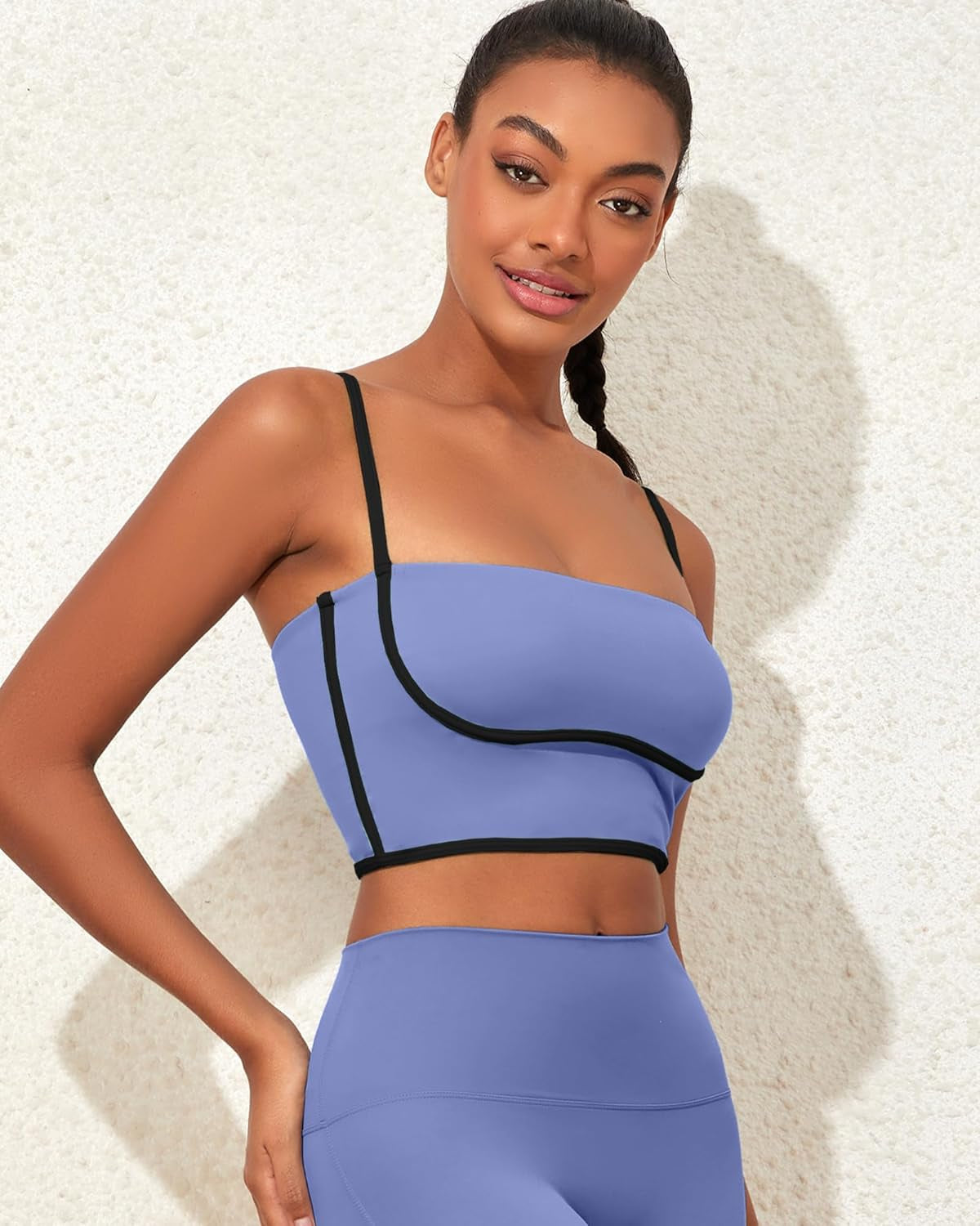 Womens Workout Tank Tops Square Neck Longline Sports Bra Support Crop Yoga Top Spaghetti Strap Built in Bras