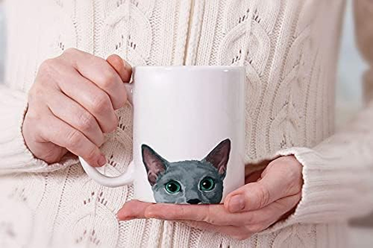 Russian Blue Cat Ceramic Coffee Mug Tea Cup, 11 OZ