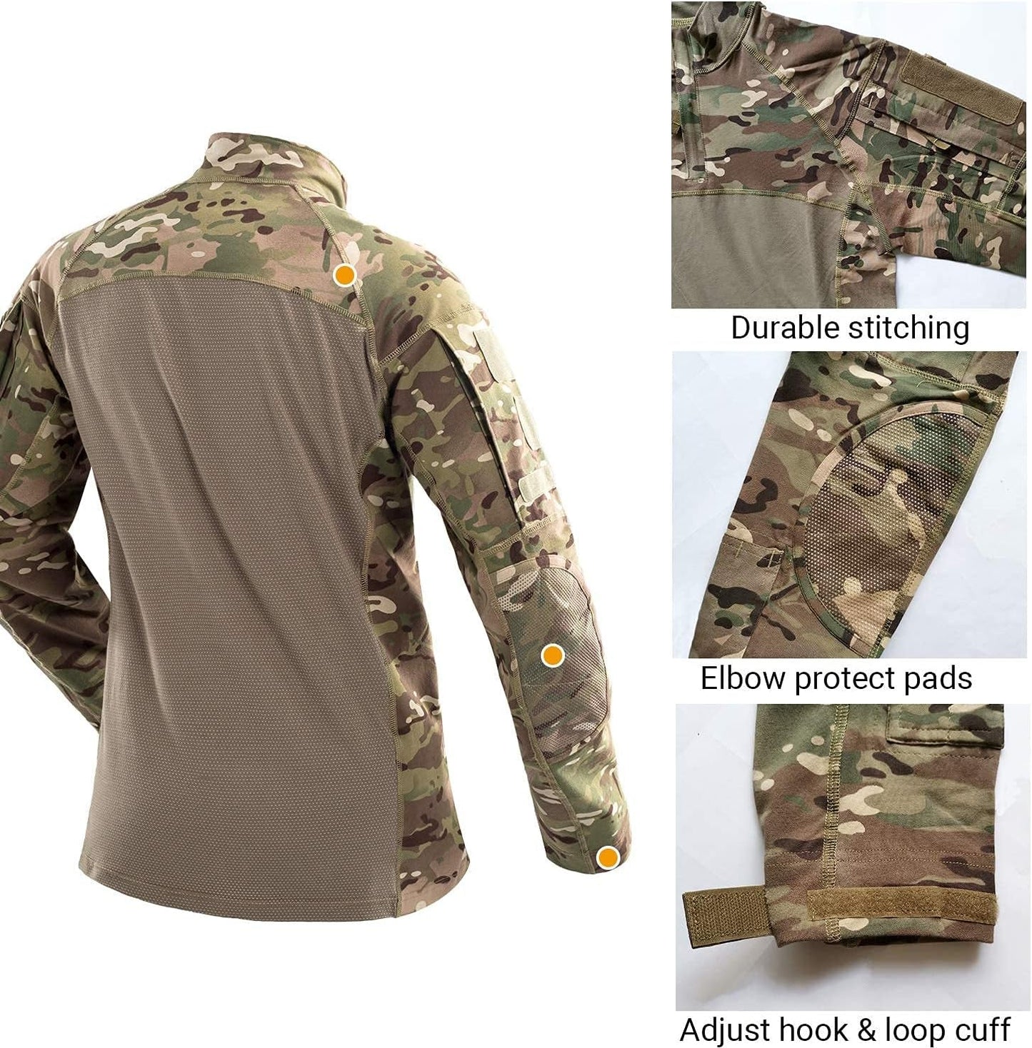 Men'S Tactical Military Combat Shirt Long Sleeve Cotton Camo T Shirt with Zipper