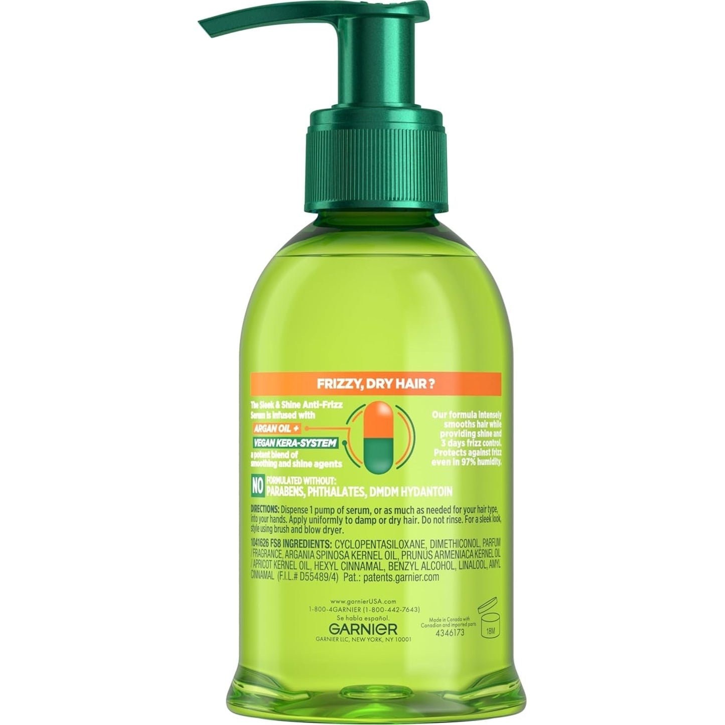 Fructis Sleek & Shine Anti-Frizz Serum for Frizzy, Dry Hair, Argan Oil, 5.1 Fl Oz, 1 Count (Packaging May Vary)