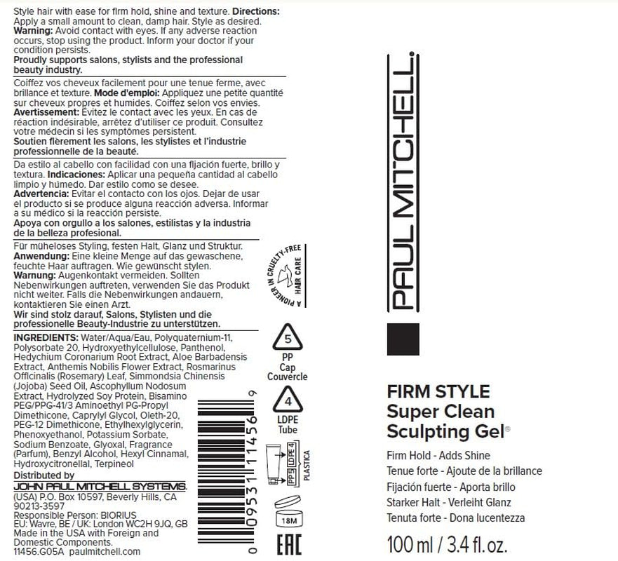 Paul Mitchell Super Clean Sculpting Gel, Firm Hold, High Shine Finish Hair Gel