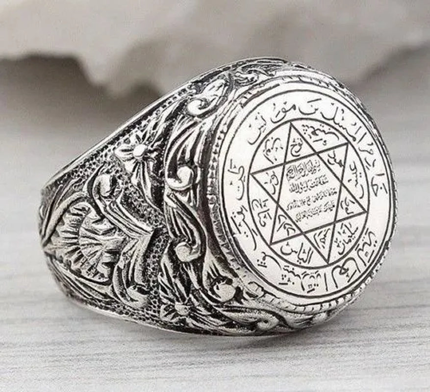 New 925 Sterling Silver Seal of Solomon Motto Ring for Religious Star of David Silver Jewelry Gift