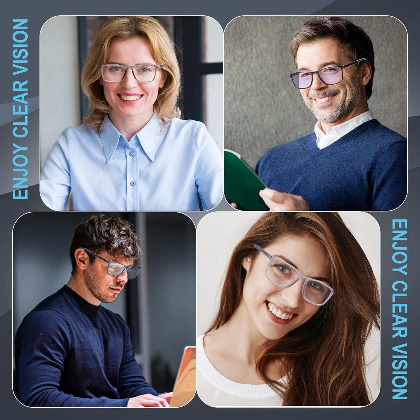 6 Pack Reading Glasses for Men Sports Style Blue Light Blocking Readers with Spring Hinge Women Eyeglasses