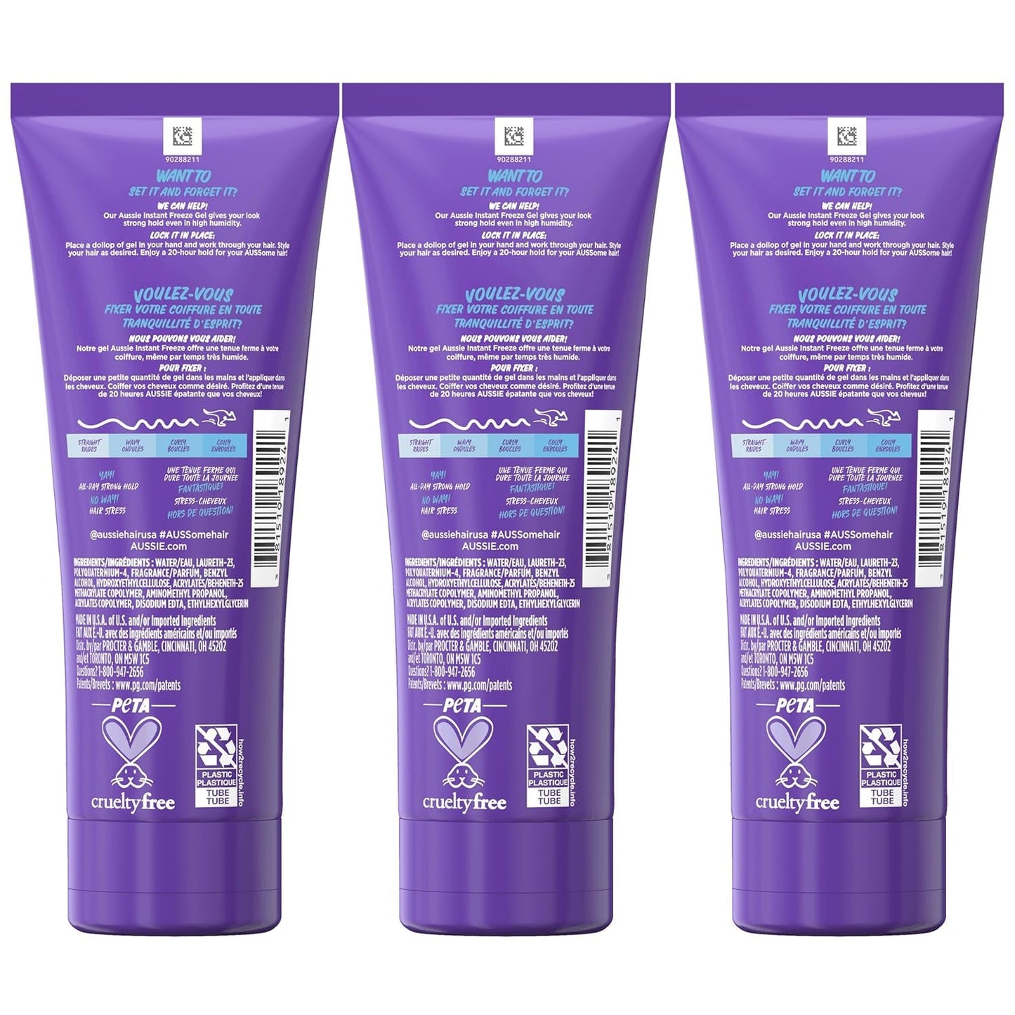 Instant Freeze Sculpting Hair Gel, Maximum Hold, No Flaking, Long-Lasting, with Jojoba Oil, Sea Kelp, Australian Aloe, Frizz Control, Citrus Floral Scent, 7 Fl Oz Triple Pack