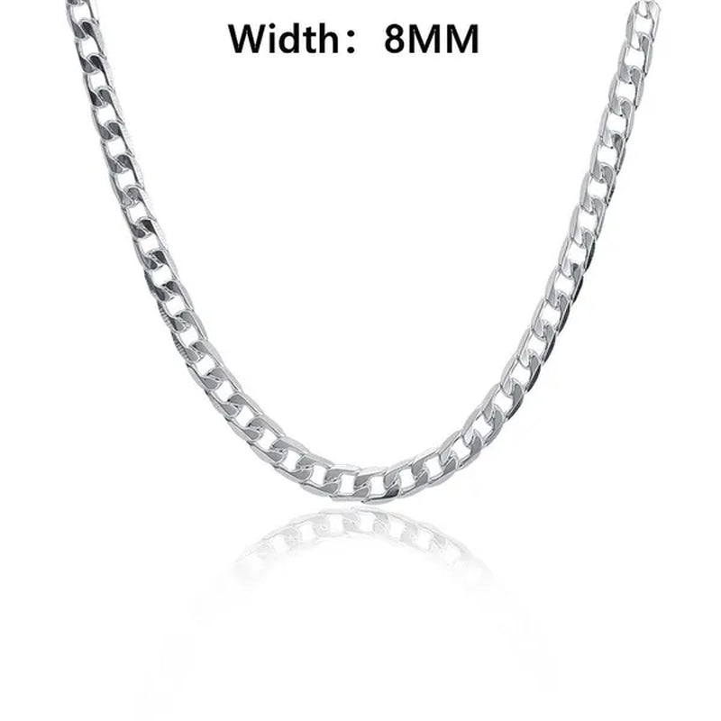 2PCS (Bracelet + Necklace) 925 Sterling Silver Smooth Flat Sideways Chain Necklace Fashion Luxury Exaggerated 16"-30" Fashion Exquisite Jewelry Sets for Women and Men