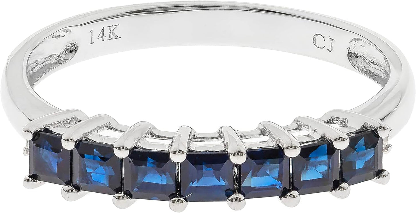 14K White Gold Genuine Blue Sapphire Ring with Diamonds for Women | Ethically, Authentically & Organically Sourced (Square-Cut) Shaped Sapphire Hand-Crafted Jewelry for Her | Sapphire Ring for Women
