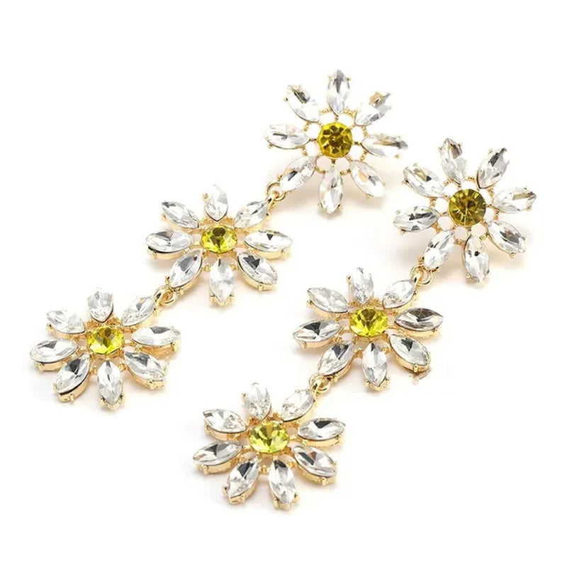 1 Pair Fashion Crystal Rhinestone Drop Earrings for Women Citrine Jewelry
