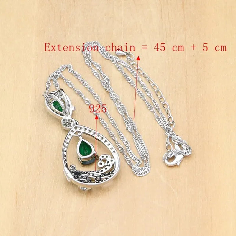 925 Silver Jewelry Sets Black Sapphire White Topaz Decoration for Women Party Earrings/Pendant Necklace Set