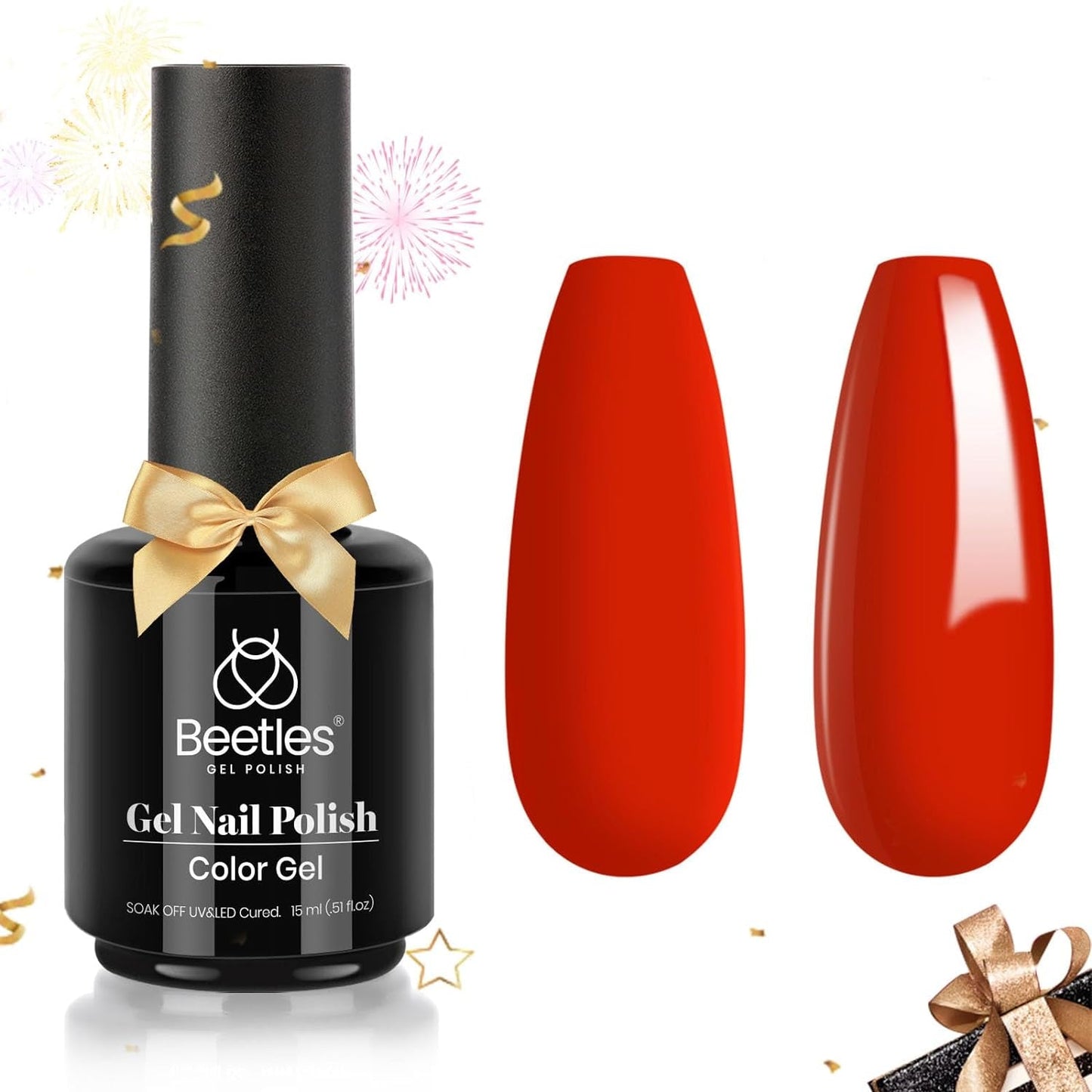 Beetles Gel Nail Polish, 1 Pcs 15Ml 0.51 FL.OZ Red Color Soak off U V LED Gel Polish Nail Art Design Manicure Salon DIY Salon Gel