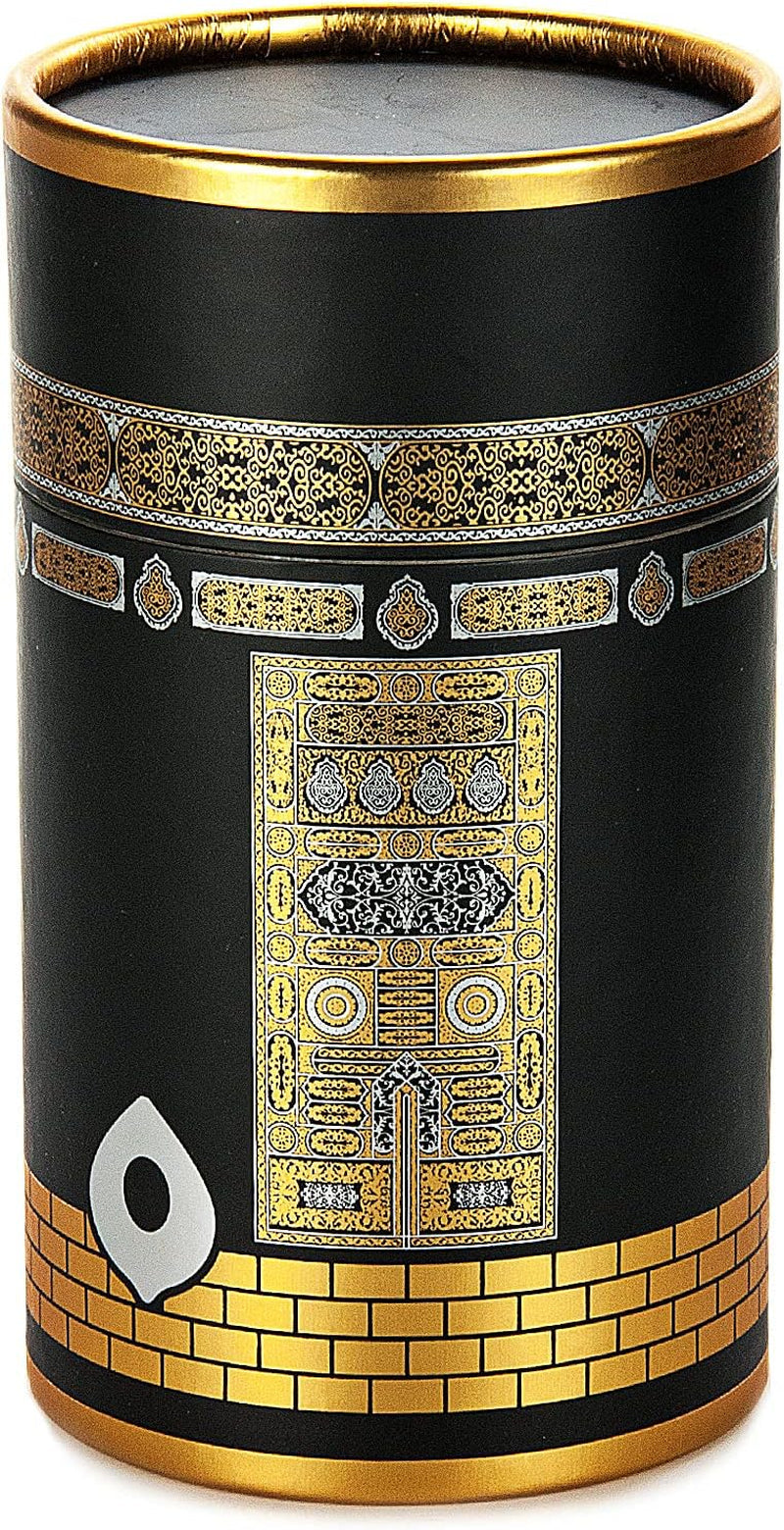 Muslim Prayer Rug and Prayer Beads with Elegant Design Cylinder Gift Box, Janamaz, Sajadah, Soft Islamic Gifts Set, Carpet Mat, Taffeta Fabric, Black