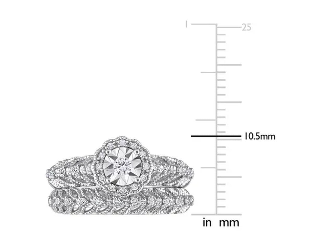 1/4 Carat (ctw) Diamond Engagement Bridal Ring & Wedding Band Set in Sterling Silver